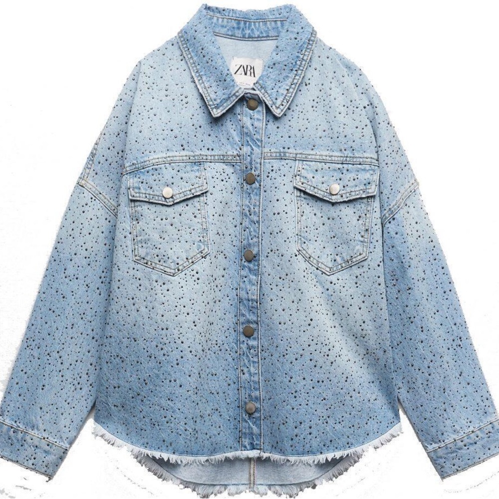Zara Speckled Strass Blue Denim Jacket